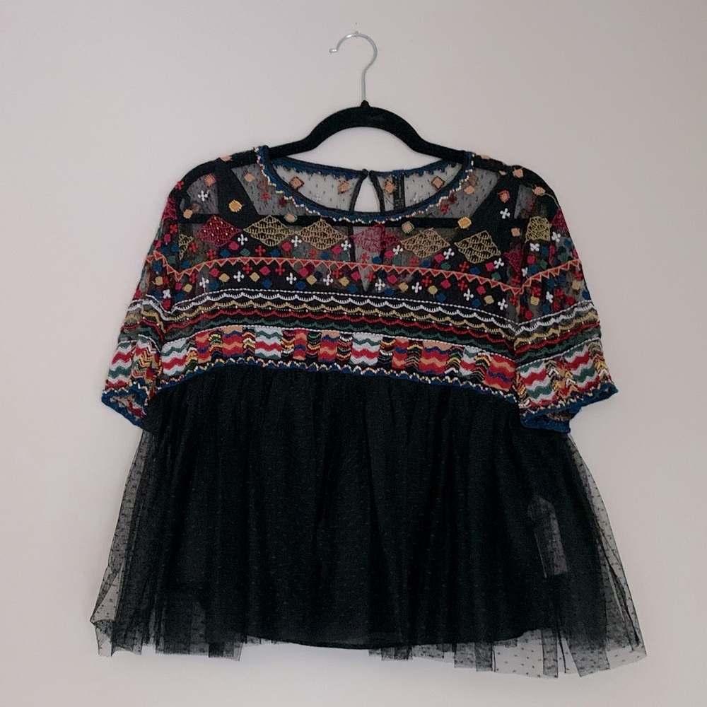 Zara beaded embroidery tulle crop top NWT